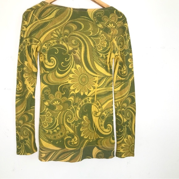Daytrip Buckle Pullover Top Size Medium Yellow Green Psychedelic 70s Retro Vibe - Picture 5 of 8
